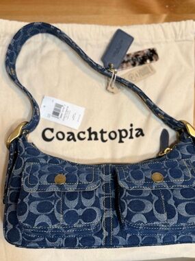 Coach Denim Signature Pocket Shoulder Bag in Blue-SOLD OUT